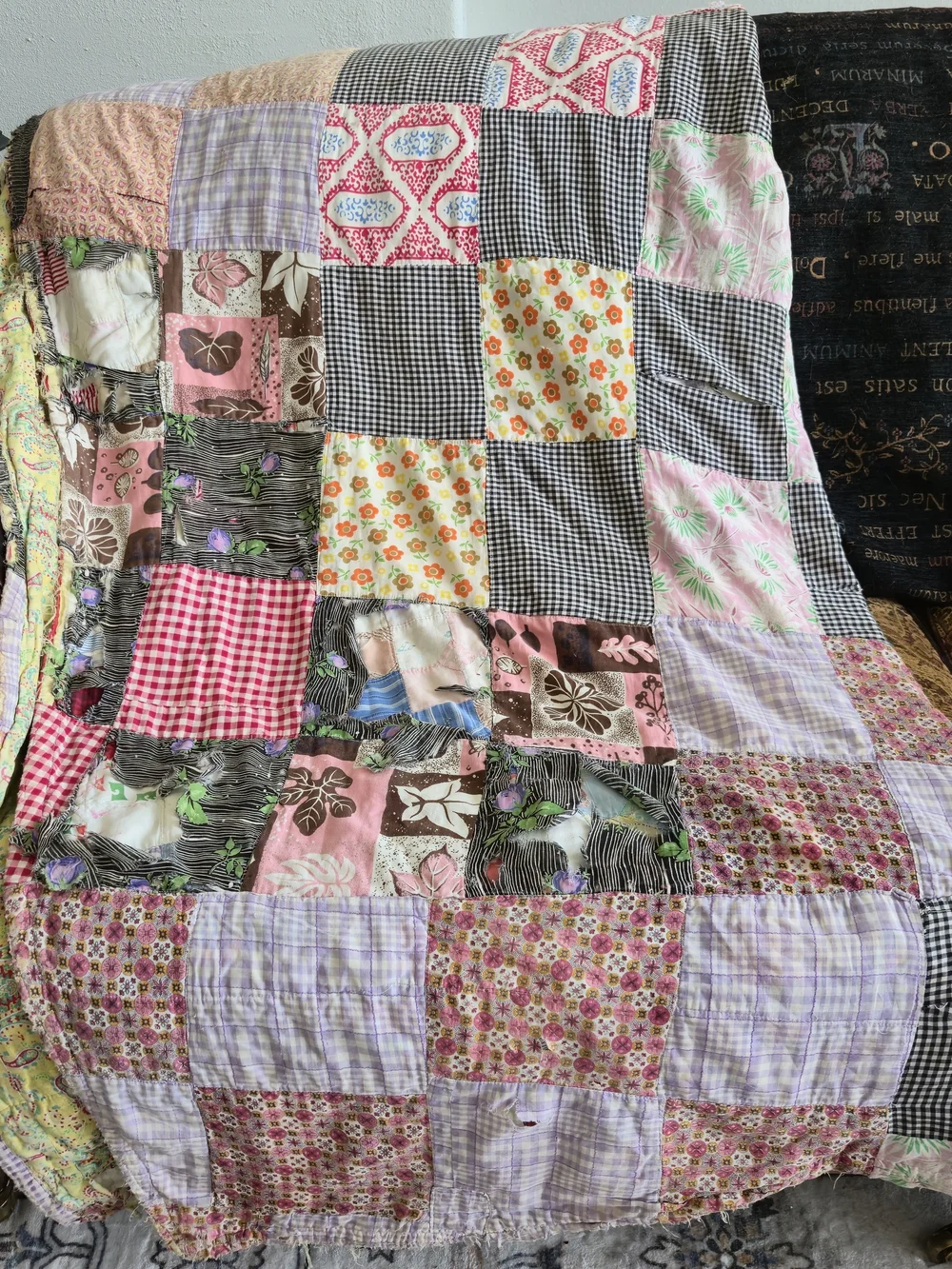 Vintage 30s 40s Quilt on Quilt Patched Over Cutter Craft 63x76 Heavy 6lb